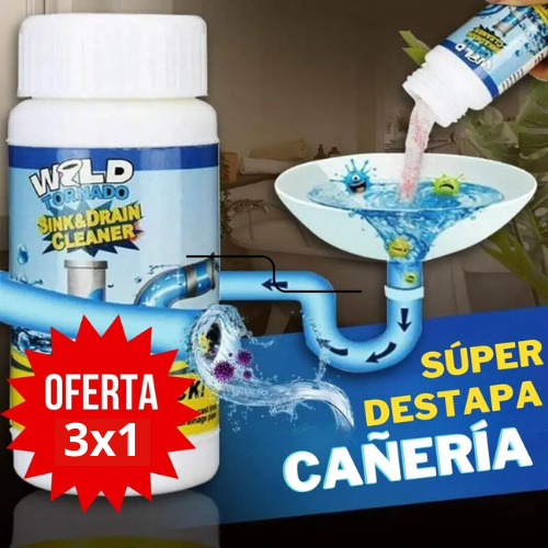 PowerCañerías-Polvo destapa cañerías 3X1